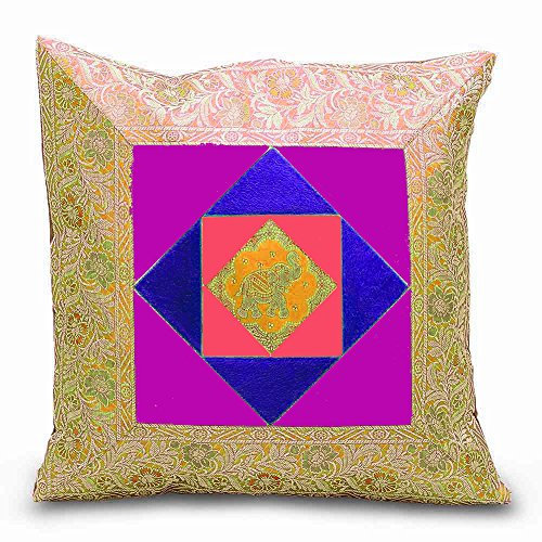 Rastogi Handicrafts copridivano Cuscino Zari Broccato Pretty Accent Elefante casa Letto Cuscino One Piece 40,6 cm Yellow