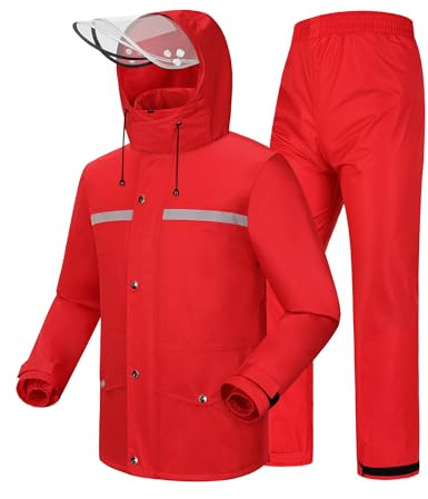 Coutyuyi Men's Rain Suit Waterproof Hi Vis Raincoat Reflective Rainwear | Rain Jacket & Trouser, Detachable Clear Brim, Waterproof Zip, Breathable Mesh Lined, Anti-storm, Work, Hiking, Riding