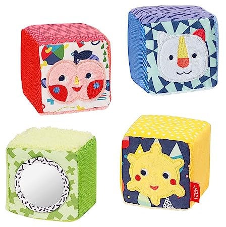 Fehn Würfel Set COLOR Friends – Baby Spielzeug für die Motorik - Spielwürfel Set Activity Babyspielzeug - Stoffwürfel für Spielespaß - Würfel Motorikspielzeug für Babys und Kleinkinder ab 0+ Monaten