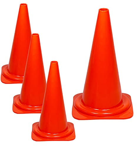 UvV 4 Stück Set Orange Leitkegel Warnleitkegel Pylon Sportkegel stapelbar 50 cm, ca. 1.2 kg schwer (Orange-ohne Folie)