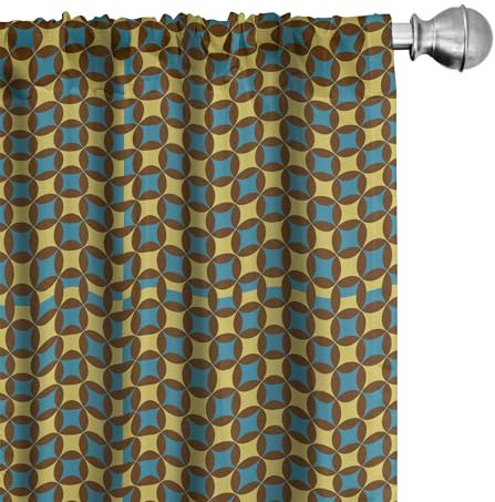 ABAKUHAUS Retro Vorhänge, Gardinen, Geometric Tile 70er Jahre Stil, Fensterbehandlungen für Wohnzimmer Schlafzimmer Dekor, 2 Stück 75 cm b x 175 cm h, Braun Blau und Gelb
