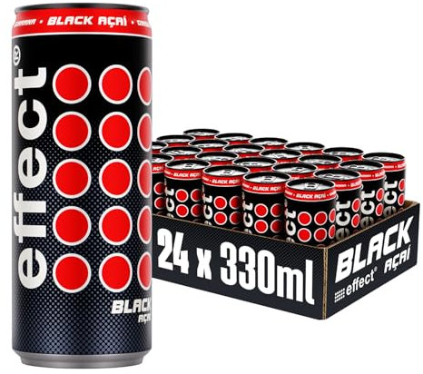 effect Energy Drink BLACK ACAI – Tray mit 24 x 330 ml Energy Dosen Einweg, Koffeinhaltiges Erfrischungsgetränk mit B-Vitaminen – fruchtiger & exotischer Acai Geschmack, vegan