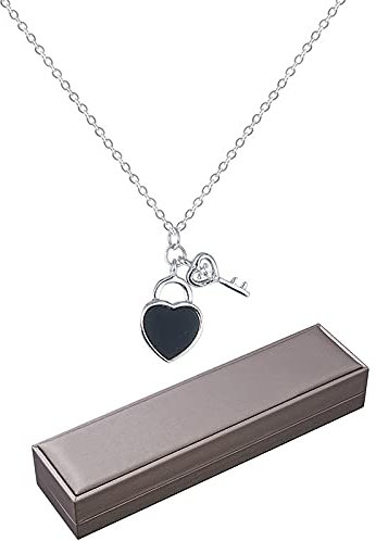 YCYUYK 1 Pc Pendant Necklace S925 Sterling Silver Heart Lock Key Pendant Vintage Zircon Necklace