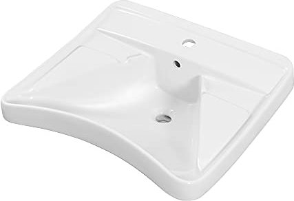 Lavabo sospeso rettangolare in ceramica bianco lucido, L 66 x P 58 cm, ideale per disabili e anziani