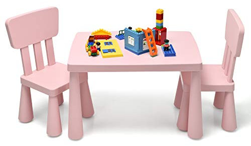 RELAX4LIFE 3-teilige Kindersitzgruppe, Kindermöbelset: 2 Stühle & 1 Tisch, Sitzgarnitur für Kinder zum Schreiben & Lesen & Spielen & Essen, Tisch & Stuhl jeweils bis 50 kg belastbar, Kunststoff (Rosa)