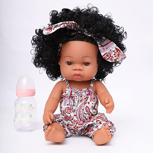 CAMANDY Muñeca de baño Reborn de 37 cm, cuerpo de silicona suave y realista, muñeca negra de 14 pulgadas, muñecas de juego para niños, perfecto para regalo de cumpleaños