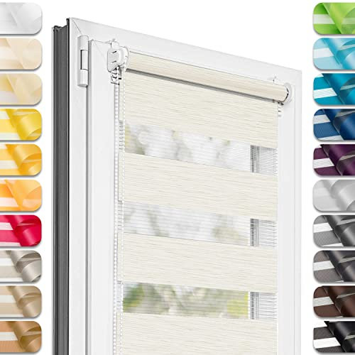 Estika Doppelrollo Klemmfix ohne Bohren - 70 cm x 220 cm - Cream - 27 Stofffarben, Tag und Nacht Duo Rollo, Rollos für Fenster ohne Bohren, Fenster Sichtschutz (70 cm Stoffbreite)