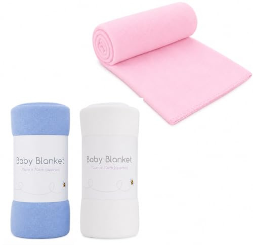 3 Pack Super Soft Baby Fleece Blankets 70 x 70cm for Babies from Newborn Ideal for Cot, Pram, Crib, Car, Moses Basket, Pushchair, Car and General Everyday Use, Pets Also Love Them (Multicolour)