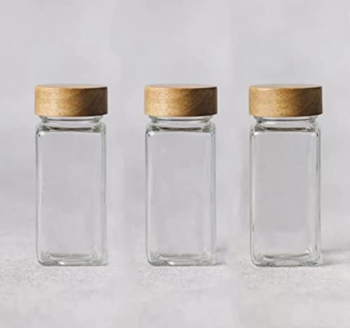 Acacia Wooden Lid Glass Spice Jars 120ml Set of 12