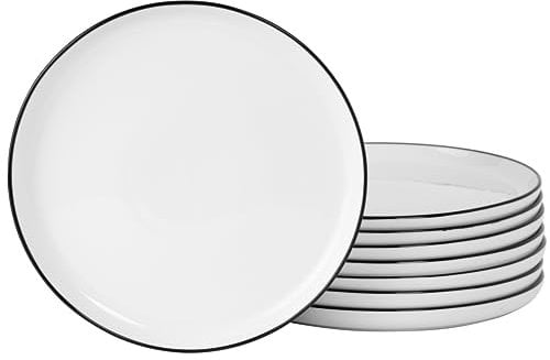 Gibson Home Oslo 8 Piece Porcelain Dinner Plate Set - White w/Black Rim