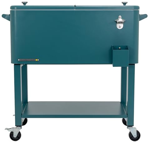 Permasteel Carrito de Bebidas Refrigerado | Carrito Nevera con Ruedas | Cooler para el Jardín con Lavabo Extraíble | 75 litros | Verde Azulado