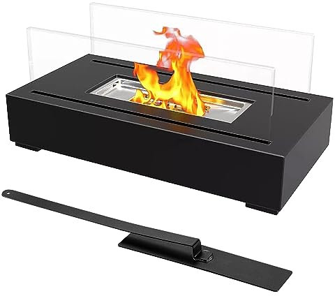 kyaoayo Tischkamin für Indoor/Outdoor, Tragbarer Edelstahl Bio Ethanol Kamin mit Lagerfeueratmosphäre, Tisch Ethanol Feuerstelle Lange Brenndauer, Verbreitet Wärme & Gemütlichkeit (Schwarz)