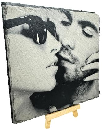 SMARTHAAS Personalisierte Schieferplatte mit Foto - Schiefertafel - Individueller Lasergravur mit Wunschtext und Foto - Lasergravur (10 x 10 cm)