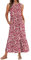 AUSELILY Summer Sleeveless Maxi Dresses for Women Ladies Red Floral Summer Long Dresses Flowy Tiered Long Dress with Pockets Beach Holidays Party Wedding Guest Dresses M