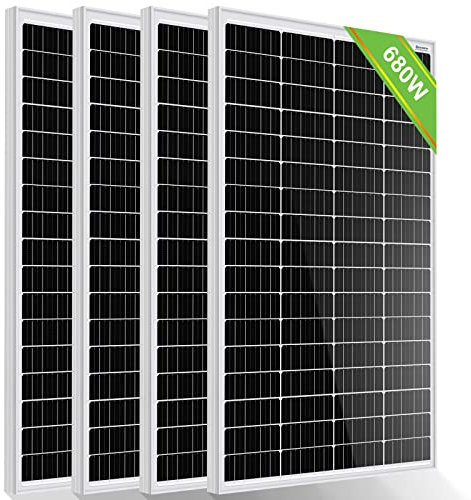 ECO-WORTHY Lot de 4 panneaux solaires monocristallins 680 W (170 W chacun) 12 V, parfaits pour charger des batteries 12 V, pour camping-car, jardin, van, bateau et toit de la maison