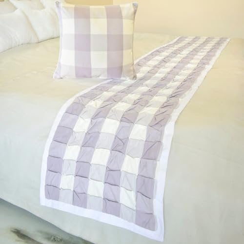 The HomeCentric Dekorativer Bettläufer Lavendel, Twin 133 x 45 cm Bett Renner OHNE Kissenbezug Baumwolle Kariert, Büffelkaro, Karo Modern - Lavender Plaid Knots