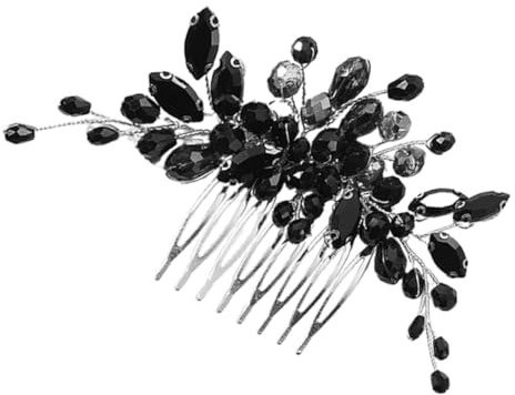 AUTSUPPL Braut Haarkamm mit Schwarzen Kristallen Glitzernder Haarschmuck für Hochzeit Dekorativer Strass Haarkamm für Bräute Elegantes Braut Haar Accessoire