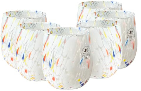 MurArt Bicchieri di Murano Set da 6 bicchieri da 400ml Collezione Onde in vetro soffiato a mano in lavorazione artigianale Made in Italy (Bianco, Bicchieri 6pz)