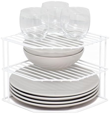Gadgetking 3 TIER WHITE CORNER KITCHEN PLATE RACK FOR CUPBOARD SHELF INSERT TIDY ORGANISER DISH STACKER DRAINER SHELVE DISH MUG HOLDER STORAGE SPACE SAVING STAND CROCKERY