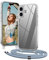 OLEPHY Funda con Correa para iPhone 16 6,1, Case Transparente con Cuerda para Hombro y cordón [Ajustable y Extraíble], Azul