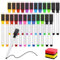 OT-NVWOZR 24 Stück Whiteboard Marker, 11 Farbe Magnetische Whiteboard Stifte mit 2 Whiteboard Schwamm, Fine Tip Folienstift Abwischbar Kreidestifte für Fenster Büro Schule Zuhause
