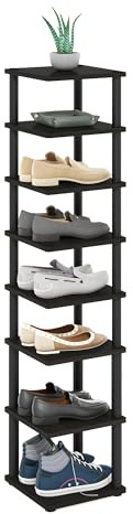 Furinno TURN-N-TUBE Scarpiera, Organizer Scarpe a 8 Ripiani, Scarpiera Autoportante con Torre Portascarpe Salvaspazio Verticale, per Armadio, Ingresso, Ufficio, Garage, Espresso/Nero