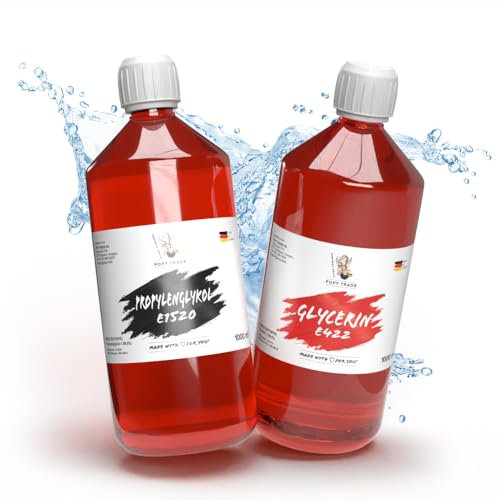 POPY TRADE je 1000ml pflanzliches Glycerin VG E422 & 1000ml Propylenglykol PG E1520 I 99,5% Pharmaqualität I Ideal für Diffusoren, Vernebler & Nebelmaschinen sowie Hautpflege & DIY-Projekte