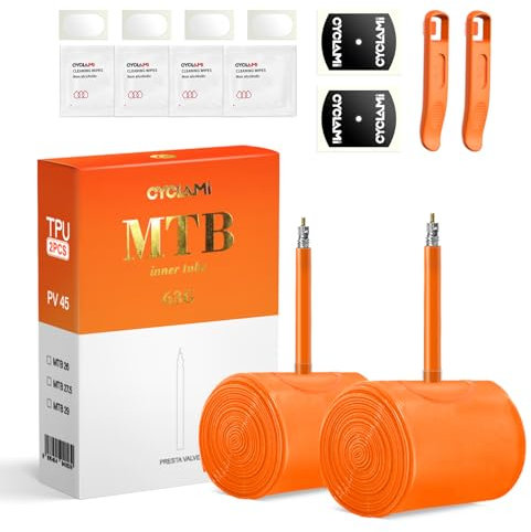 CYCLAMI MTB Fahrradschlauch TPU 65g Ultraleichter MTB29/MTB27.5/MTB26 ×1.9-2.5 Fahrradschlauch (2P-MTB26 X 1.9-2.5 (45mm Valve))
