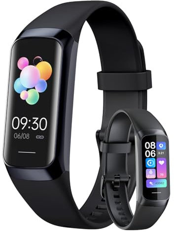 YENTAKE Fitnessuhr Ohne App Und Handy, Tracker mit Blutdruckmessung Fitness, Amoled Display Puls Armband, 7 Tage Akkulaufzeit, 3Atm Wasserdicht für Damen, Herren, Schwarz