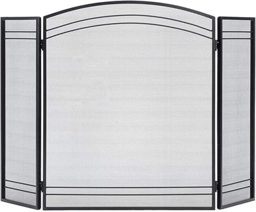 WaiDXn Fireproof Screen Metal Mesh 3 Panels Foldable Fireproof Cover Fireplace Decoration Accessories, Black Fireproof Cover