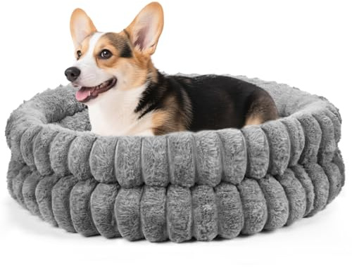 BugyKido Katzenbett Flauschig 60x20cm, Katzenkissen Rund Weich, Katzenbett Waschbar mit Anti-Rutsch Boden und Abnehmbares Kissen, Grau Katzenkorb zum Schlafen, für Katzen & Hunde bis 15kg