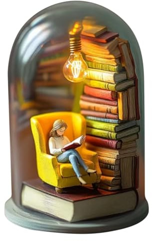 Leser-Nachtlicht, Miniatur-Buchliebhaber-LED-Lampe mit winzigen Büchern, 3D-Bücherregal-Skulptur, warmes augenschonendes Licht, Geschenk für Buchliebhaber, Heim- und Bürodekoration (A)