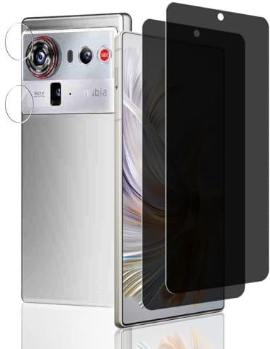 Jaavkkma 2 Piezas Protector Pantalla Privacidad para ZTE Nubia Z80 Ultra Cristal Templado + 2 Piezas Protector Cámara, 9H/Anti Espía, Película Protectora para Nubia Z80 Ultra - Privacy Vidrio Templado