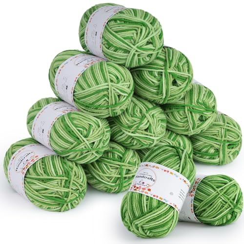 Aeelike 600g Häkelgarn Farbverlauf, 5ply Farbverlaufs Strickwolle,Apfelgrün | 12 Stück Amigurumi Wolle, Wolle zum Häkeln für Anfänger, Acrylwolle zum Stricken pour Erfahrene Strickerinnen