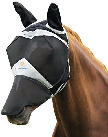 Shires Fliegenmaske mit Ohren und langem Nasenteil für Pferde, Netzstoff, schwarz