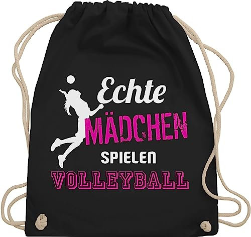 Turnbeutel Rucksack - Geschenke Zubehör - Echte Mädchen spielen Volleyball - Unisize - Schwarz - für volleyballer volleyballtasche vollyball geschenk volleyballerinnen beutel spielerin