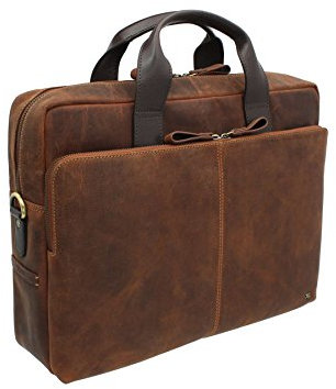 VISCONTI Toscana Collection Distressed Oiled Leather Laptop Bag - HUGO 15 TC84 Havana Tan