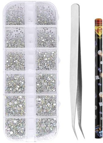 3360 Stücke Strasssteine Nail Art, 6 Größen Nagel Kunst Strass Set Flache Glitzersteine mit Pickup Pinzette und Picking Pen für DIY Handwerk Nägel Kleidung