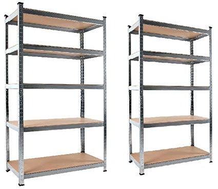 XONE Coppia Scaffali a 5 Ripiani in MDF Modulabile Metallo zincato e Ripiani in Legno | 5 Ripiani 90LX40PX180H cm