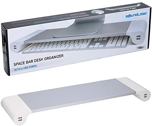 Soundlogic Support de Moniteur - Support d'Écran - avec 4 Ports USB - Table Portable d'Écran Ordinateur, Moniteur, Laptop - avec de la Place pour Ranger Le Clavier