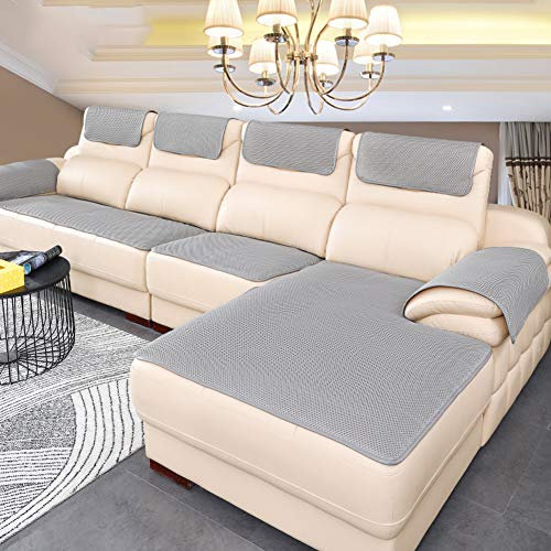 BK&MF Sofa Abdeckung Für Ledercouch, Sofabezug 1/2/3/4 Sitzer Super rutschfeste Sofa Dämpfung Couch überwurf Für Haustiere Separat Erhältlich-grau 70x120cm(28x47inch)