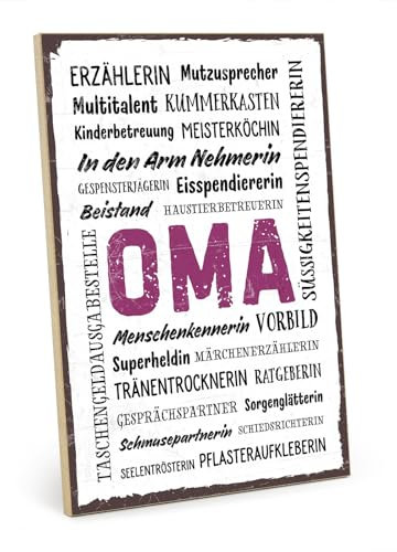 TypeStoff Holzschild mit Spruch – OMA WORDCLOUD – im Vintage-Look mit Zitat als Geschenk und Dekoration - HS-00585