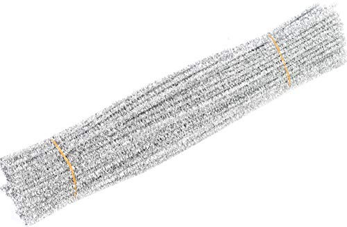 MoreChioce Pfeifenreiniger,100 Stücke Bunt Glitter Pfeifenputzer 30cm Biegeplüsch Twist Sticks Arts Lametta-Stiele für Kinder DIY Handwerk Dekorationen,Silber