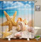 FANSU Duschvorhang Wasserdicht Anti-Schimmel Anti-Bakteriell, 3D Drucken 100% Polyester Bad Vorhang für Badzimmer mit C-Form Kunststoff Haken (180x180cm,Ozean Strand B)