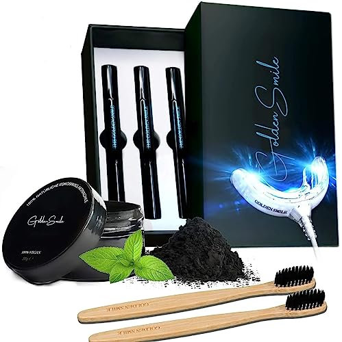 BigPack - The Golden Smile ™ | Professionelles Zahn Bleaching Set Zahnaufhellung mit Natürlichem Aktivkohle Pulver Teeth Whitening Kit Homebleaching,Entfernung Flecken Kaffee, Rauchen, Gelbe Zähne,