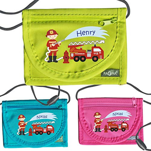 MissRompy | Brustbeutel Feuerwehr mit Name (834) und Sicherheitsverschluss Jungen Umhängebeutel breast bag Portemonnaie
