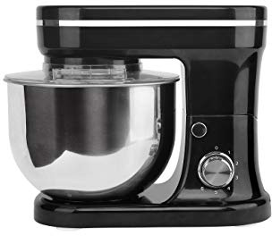 Daewoo SDA1757 1200W Stand Mixer with 5L Stainless Steel Bowl and Strong Motor Handles with Whisk, Hook and Beater Attachments, Features Splashguard Lid and Silicon Suction Feet- 220-240V, Black
