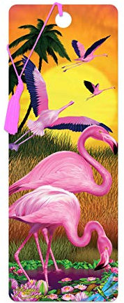 3D LiveLife Lesezeichen - Flamingo Lingo von Deluxebase. Ein Flamingo-Lesezeichen mit linsenförmigen 3D-Kunstwerken, lizenziert von dem bekannten Künstler Michael Searle