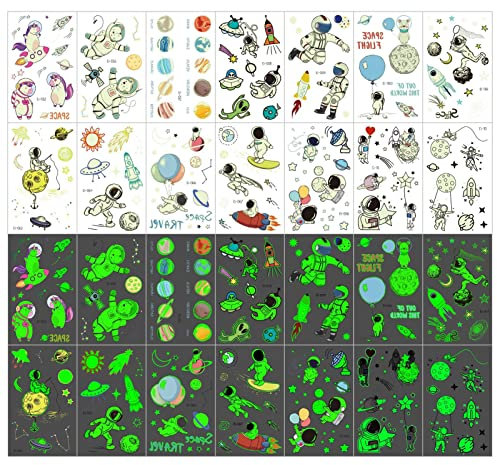Tattoo Kinder, 150+pcs Im Dunkeln Leuchtend Kindertattoos, Weltraum Temporäre Tattoos Aufkleber für Mädchen Jungen Weltraum Kindergeburtstag Mitgebsel geschenk Kinder Spielen