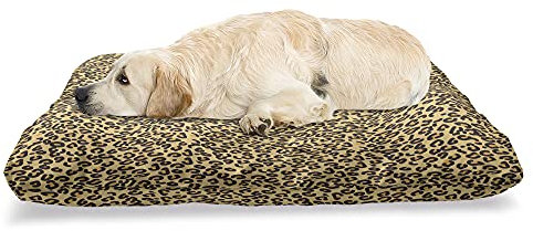 ABAKUHAUS Leopard Haustierbett, Kontinuierlicher Tiermuster, beissfestes Kissen für Hunde und Katzen mit abnehmbaren Bezug, 60 cm x 100 cm, Pastel Braun Braun